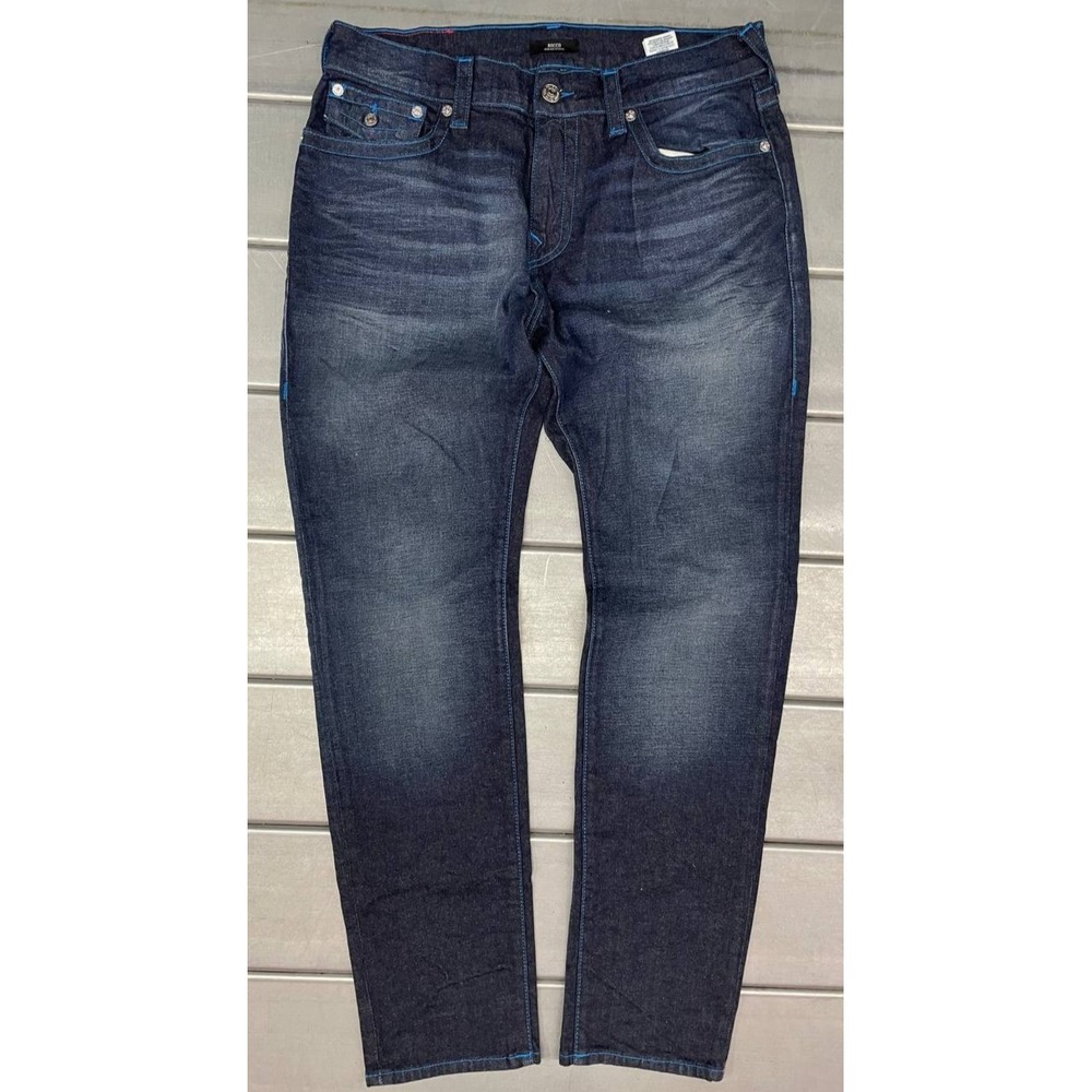 True Religion Rocco Relaxed Skinny Jeans Mens 34x33 Dark‎ Wash Moto Stretch